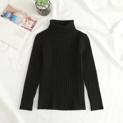 Kids Boys Clothing(3-14T) Casual Basic Long Sleeve Turtleneck Solid Color Knitted Thicken Acrylic Pullover Sweater Top