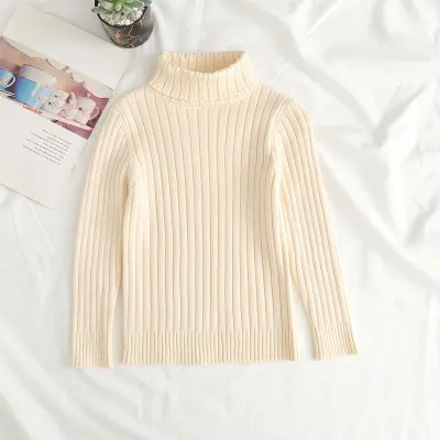 Kids Boys Clothing(3-14T) Casual Basic Long Sleeve Turtleneck Solid Color Knitted Thicken Acrylic Pullover Sweater Top