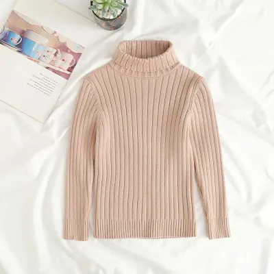 Kids Boys Clothing(3-14T) Casual Basic Long Sleeve Turtleneck Solid Color Knitted Thicken Acrylic Pullover Sweater Top