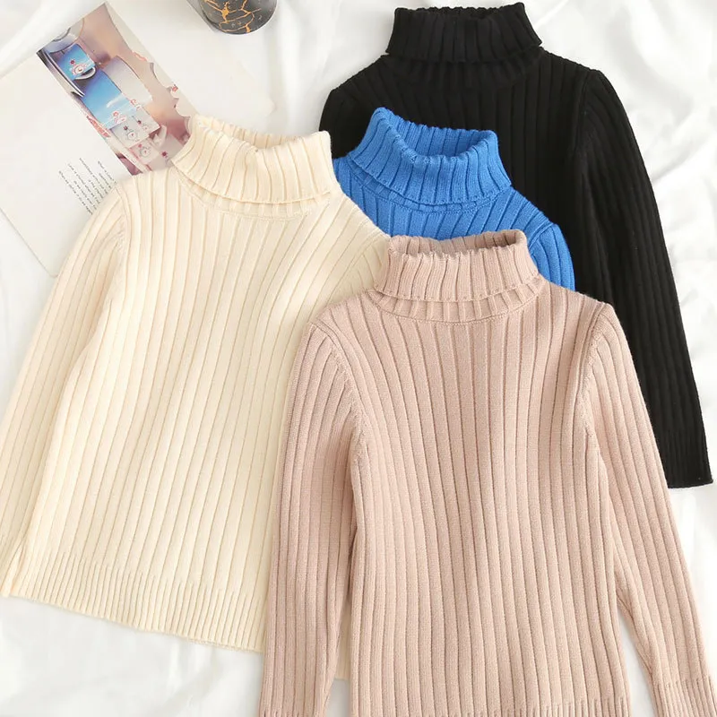 Kids Boys Clothing(3-14T) Casual Basic Long Sleeve Turtleneck Solid Color Knitted Thicken Acrylic Pullover Sweater Top
