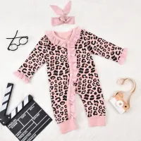 Toddlers Newborn Baby Fashion Girls Casual Long Sleeve Pink Leopard Print Jumpsuit