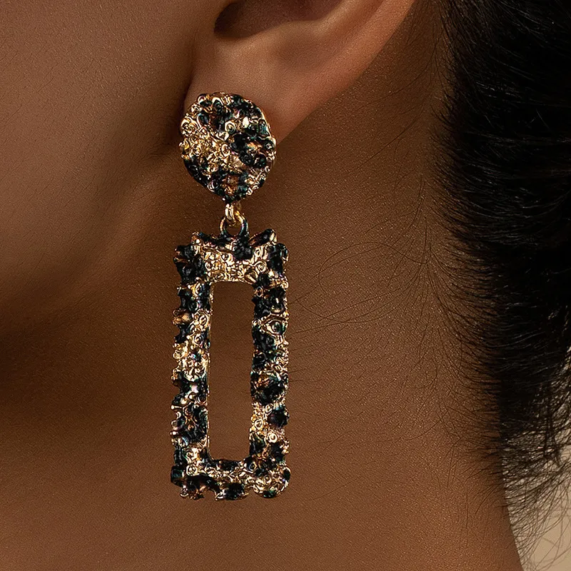 Women Fashion Vintage Rectangle Diamond Earrings Alloy Geometric