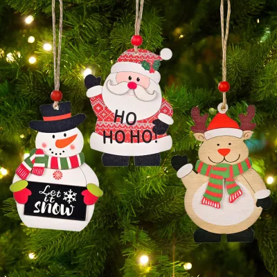 Cartoon Snowman Santa Elk Design Wooden Christmas Tree Pendant Home Shopping Mall Atmosphere Decoration
