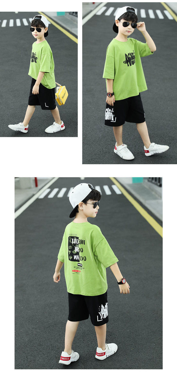 2pcs Kid Boy Letter Soccer Print Short-sleeve Tee and Elasticized Shorts Set