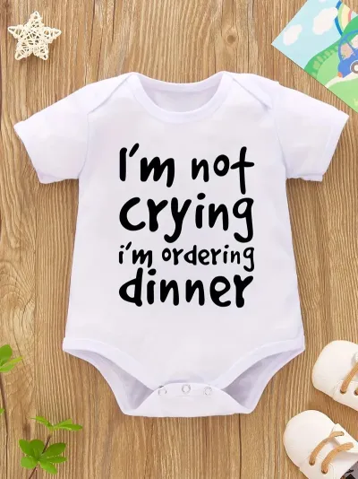 Toddlers Newborn Baby Boys Girls Casual Short Sleeve Funny Letter Print Bodysuit