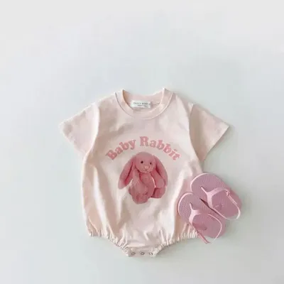 Toddlers Newborn Baby Boys Girls Casual Short Sleeve Cartoon Bear Print Cotton Bodysuit Pullover Unisex