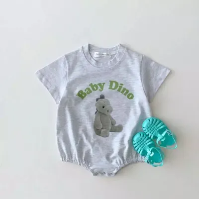 Toddlers Newborn Baby Boys Girls Casual Short Sleeve Cartoon Bear Print Cotton Bodysuit Pullover Unisex