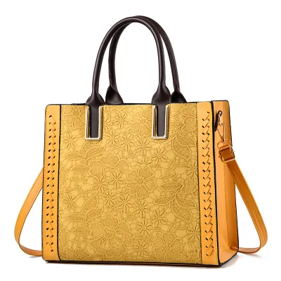 Women Fashion Casual Solid Color Floral Grain Zipper Clutch Shoulder Tote Bag