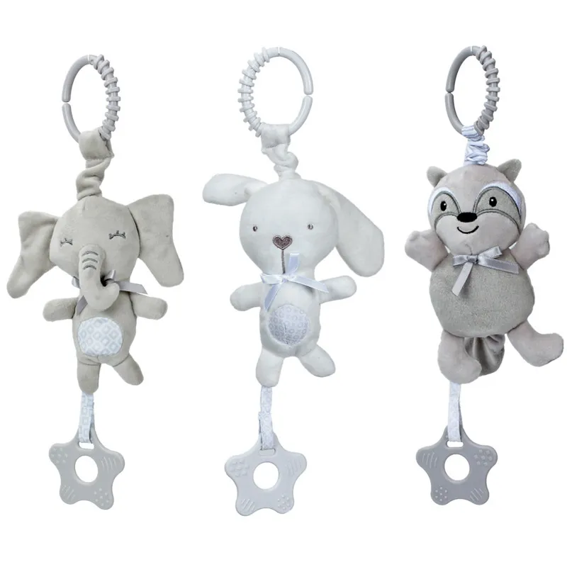 Cartoon Rabbit Owl Animal Shape Baby Bell Teether Plush Pendant Toy