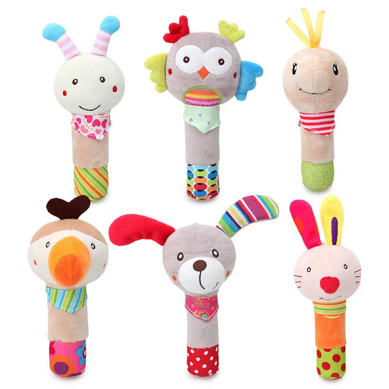 Cute Cartoon Animal Hand Rocking Stick Plush Baby Toy for Sensory Development and Parent-Child Interaction