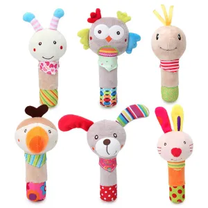 Cute Cartoon Animal Hand Rocking Stick Plush Baby Toy for Sensory Development and Parent-Child Interaction