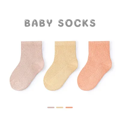 Toddlers Newborn Baby Fashion Boys Girls Casual Thin Socks 3pairs Set Solid Color Short Barrel