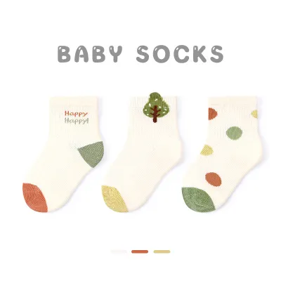 Toddlers Newborn Baby Fashion Boys Girls Casual Thin Socks 3pairs Set Solid Color Short Barrel