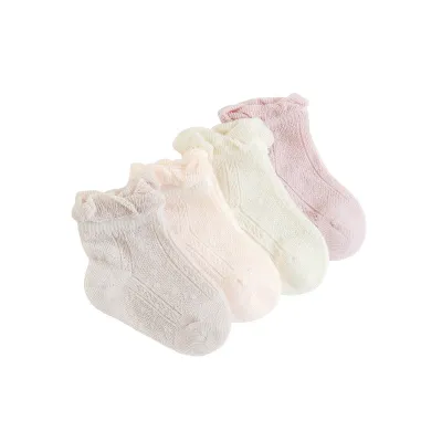 Toddlers Newborn Baby Fashion Boys Girls Casual Mesh Thin Socks 4pairs Set Combed Cotton Solid Color