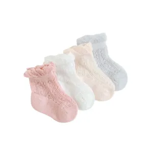 Toddlers Newborn Baby Fashion Boys Girls Casual Mesh Thin Socks 4pairs Set Combed Cotton Solid Color