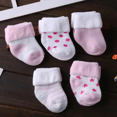 Toddlers Newborn Baby Fashion Boys Girls Casual Polka Dot Thickened Cotton Socks 5pairs Set