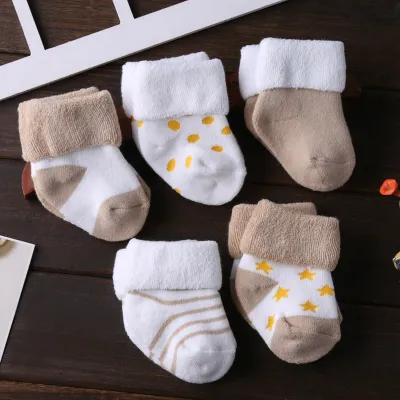 Toddlers Newborn Baby Fashion Boys Girls Casual Polka Dot Thickened Cotton Socks 5pairs Set