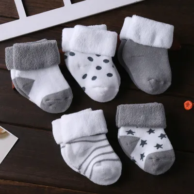 Toddlers Newborn Baby Fashion Boys Girls Casual Polka Dot Thickened Cotton Socks 5pairs Set