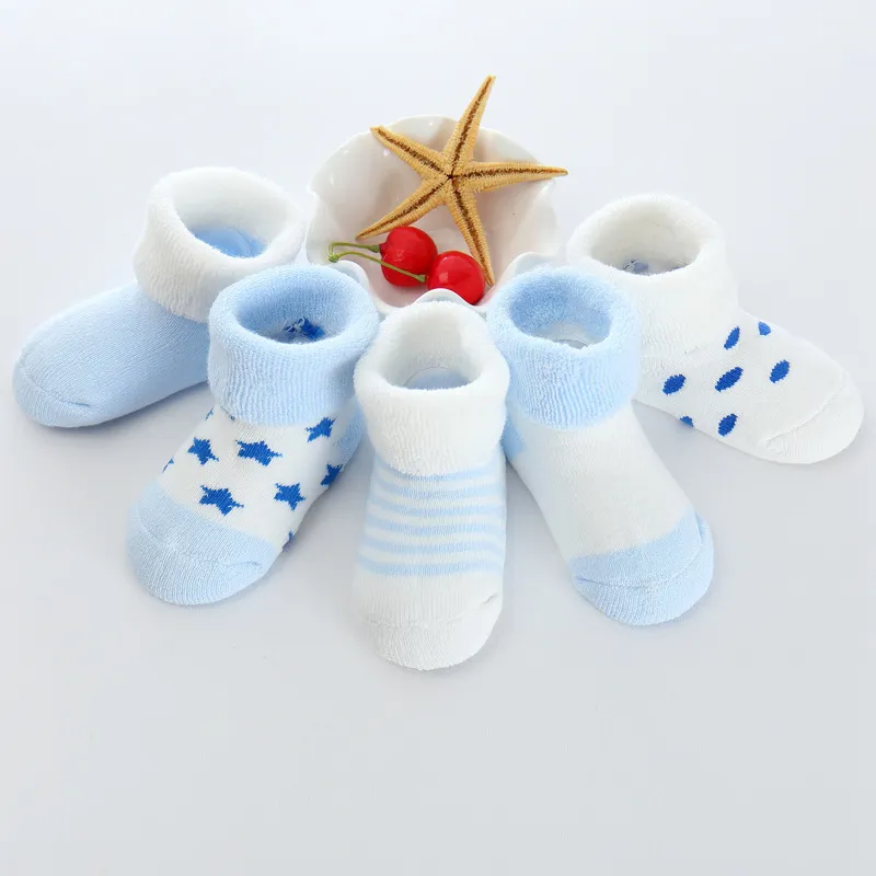 Toddlers Newborn Baby Fashion Boys Girls Casual Polka Dot Thickened Cotton Socks 5pairs Set