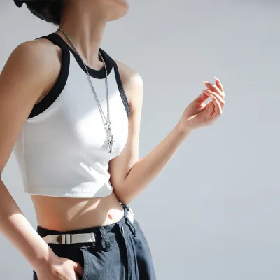 Women Basic Style Color Matching Thread Cotton Sleeveless Pullover Vest