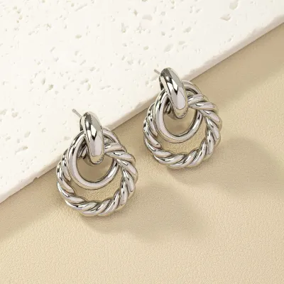 Women Fashion Geometric Lines Twist Wrap Metal Alloy Earrings