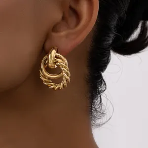 Women Fashion Geometric Lines Twist Wrap Metal Alloy Earrings