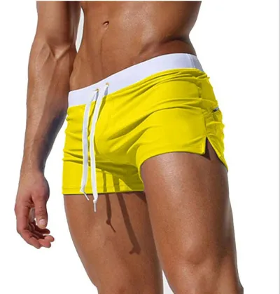 Men Casual Solid Color Quick-Dry Lycra Beach Swimming Shorts with Pockets