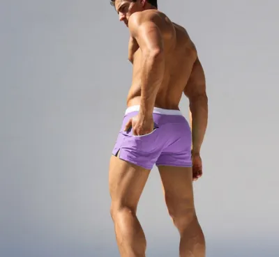 Men Casual Solid Color Quick-Dry Lycra Beach Swimming Shorts with Pockets