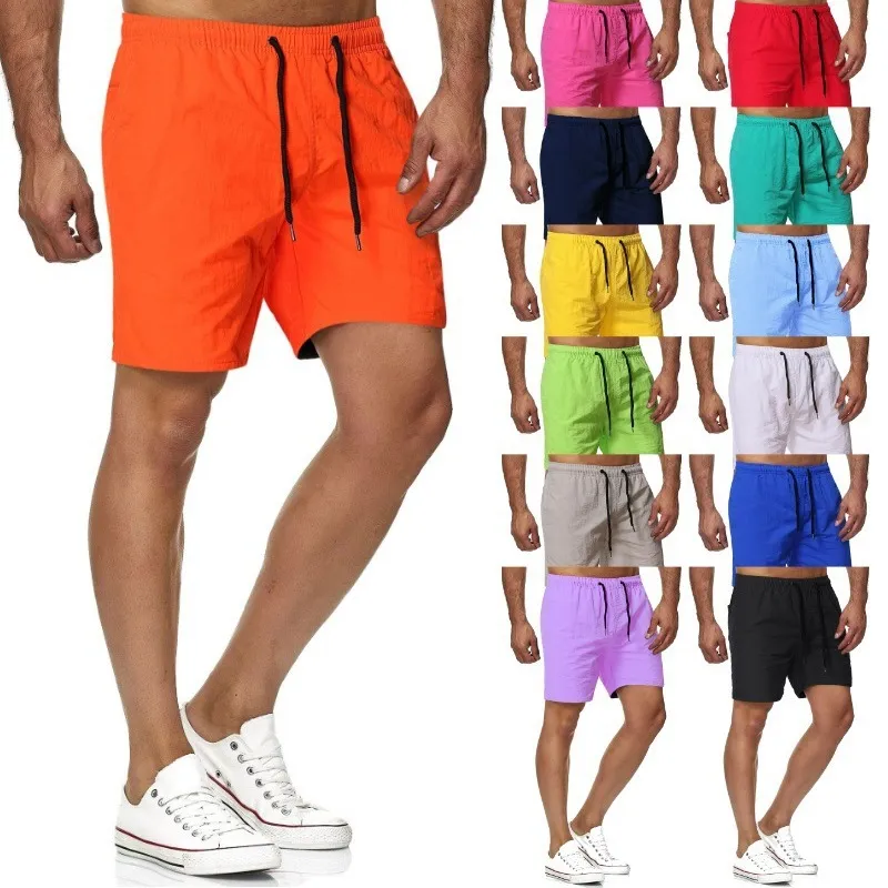 Men Casual Candy Color Mid Waist Sports Shorts