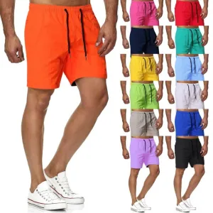 Men Casual Candy Color Mid Waist Sports Shorts