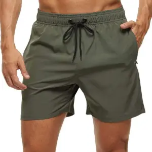 Men Casual Lace-Up Solid Color Loose Beach Shorts