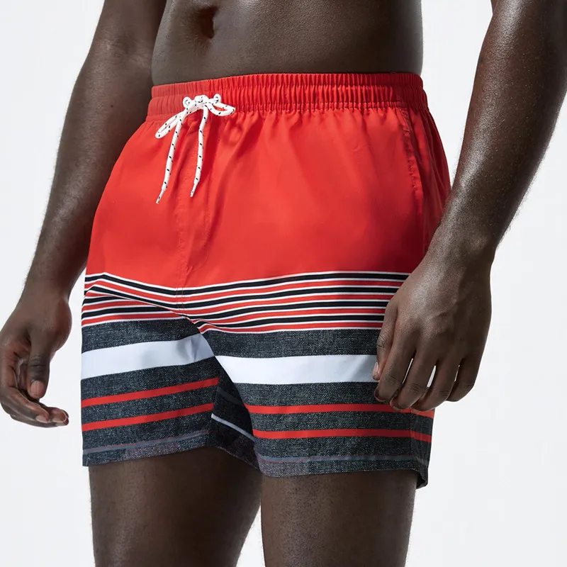 Men Casual Striped Color-Block Loose Polyester Shorts
