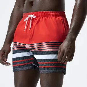 Men Casual Striped Color-Block Loose Polyester Shorts