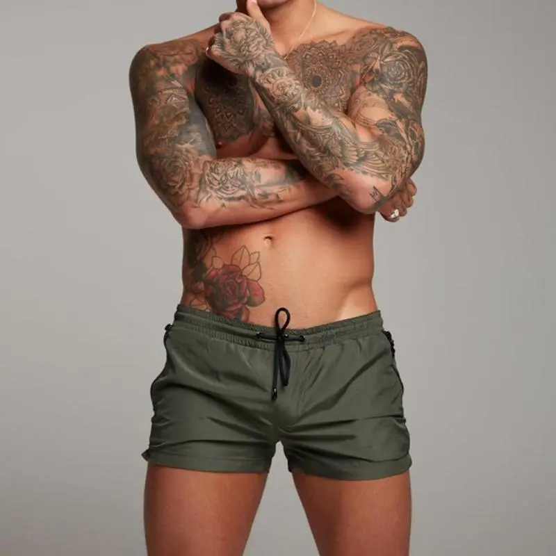 Men Casual Lace-Up Solid Color Quick-Drying Beach Shorts