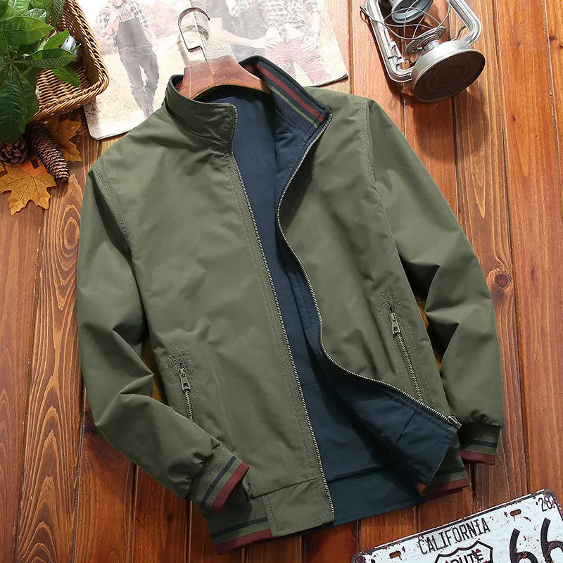 Men Casual Reversible Stand Collar Zipper Loose Fit Thicken Jacket