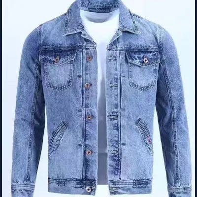 Men Retro Multi Pocket Slim Denim Jacket Casual Lapel Long Sleeve Solid