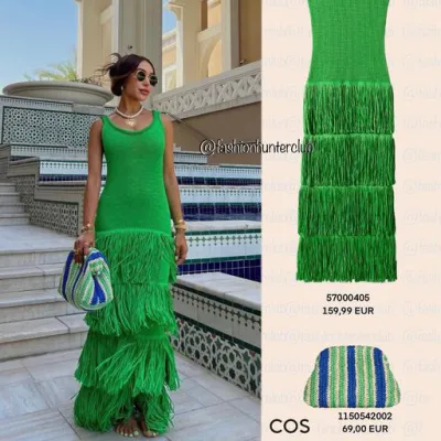 Women Solid Color Hem Tassel Knit Sling Dress