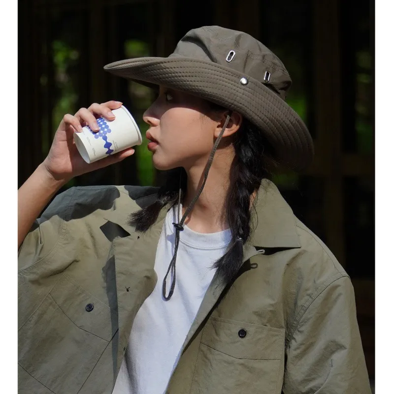 Women Outdoor Casual Sunshade Breathable Drawstring Bucket Hat