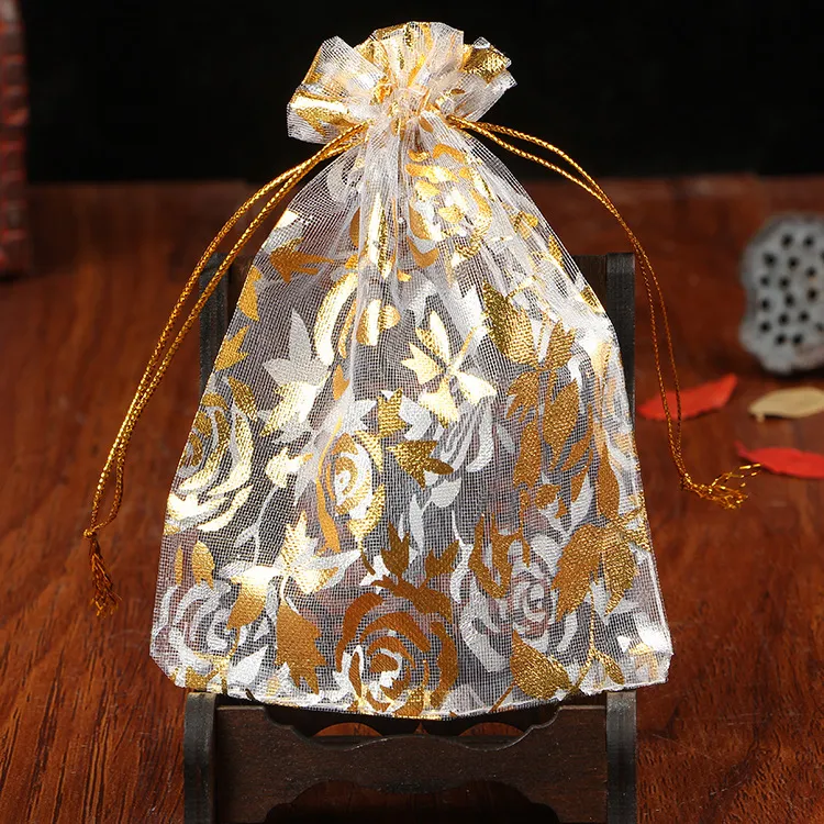 Fashion Floral Print Organza Jewelry Candy Mesh Packaging Bag
