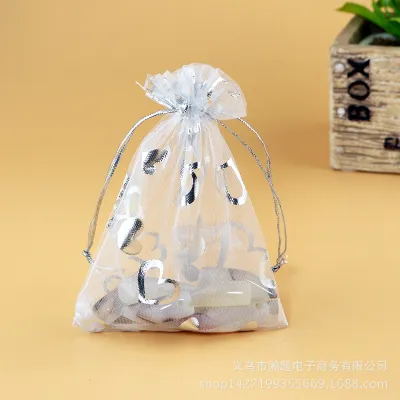 Fashion Heart Printed Mesh Organza Jewelry Candy Gift Packaging Bag