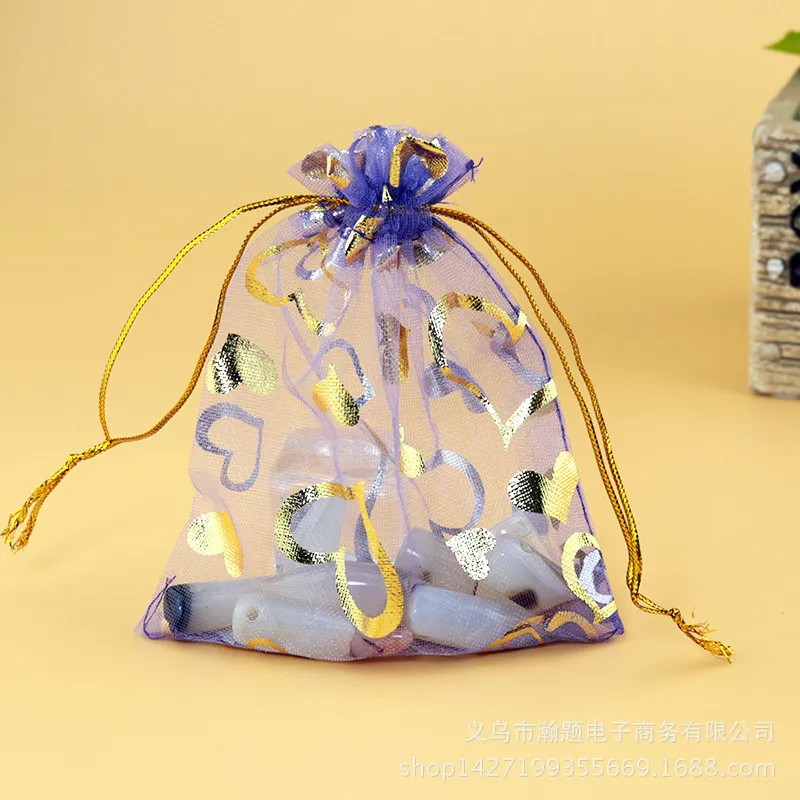 Fashion Heart Printed Mesh Organza Jewelry Candy Gift Packaging Bag