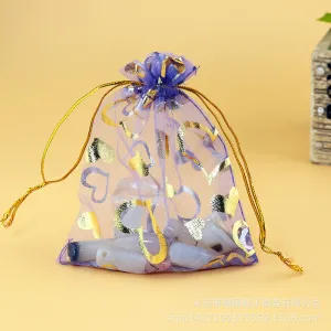 Fashion Heart Printed Mesh Organza Jewelry Candy Gift Packaging Bag