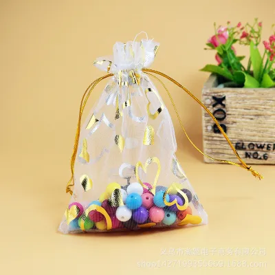 Fashion Heart Printed Mesh Organza Jewelry Candy Gift Packaging Bag