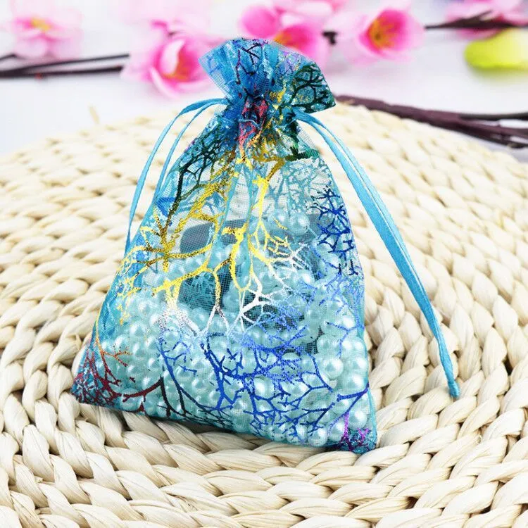 Colorful Coral Print Candy Jewelry Mesh Multicolor Organza Gift Bag