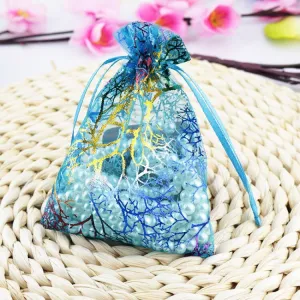 Colorful Coral Print Candy Jewelry Mesh Multicolor Organza Gift Bag