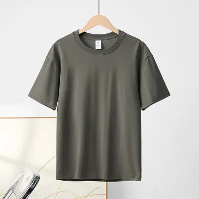 Women Casual Basic Summer Solid Color Crew Neck 230gsm 100% Cotton Short Sleeve T-Shirt