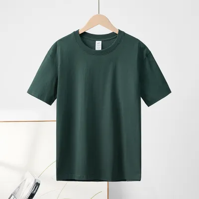 Women Casual Basic Summer Solid Color Crew Neck 230gsm 100% Cotton Short Sleeve T-Shirt