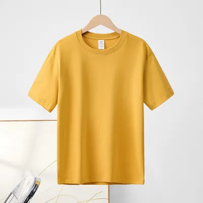 Women Casual Basic Summer Solid Color Crew Neck 230gsm 100% Cotton Short Sleeve T-Shirt