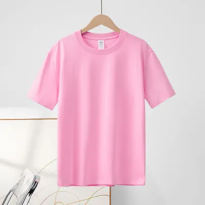 Women Casual Basic Summer Solid Color Crew Neck 230gsm 100% Cotton Short Sleeve T-Shirt