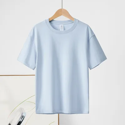Women Casual Basic Summer Solid Color Crew Neck 230gsm 100% Cotton Short Sleeve T-Shirt